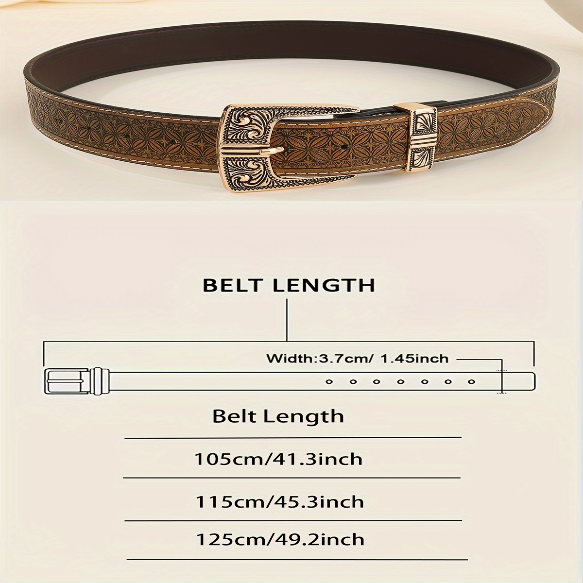 Women'S Floral Carved Buckle Belt Faux Leather for Various Occasions